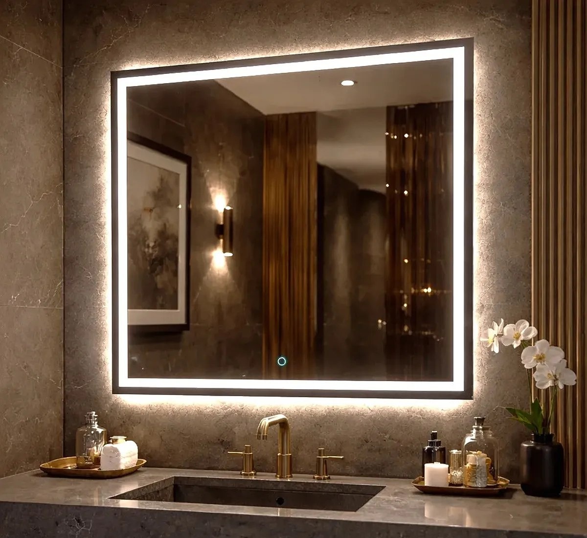 Espelho Quadrado 70x70 Led Touch 3 Cores Touch