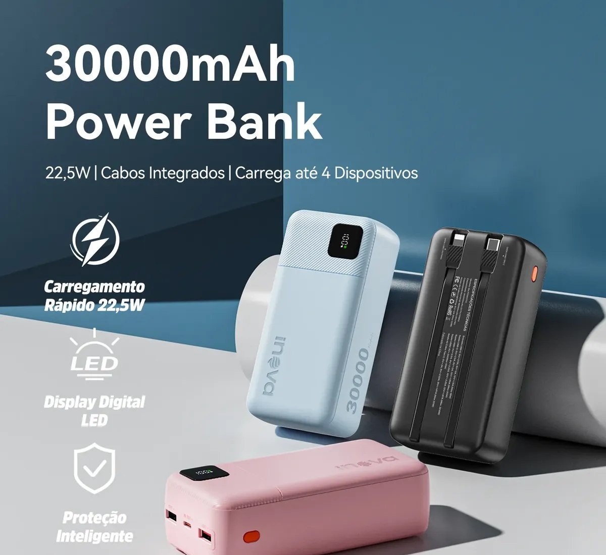 Carregador Portátil Power Bank Turbo Inova 30000mah Pd 22.5w