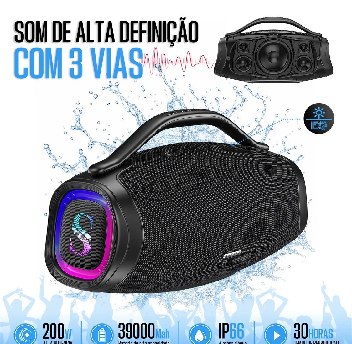 Caixa De Som boombox sabala Bluetooth 5.4 Portátil-200w-dr300