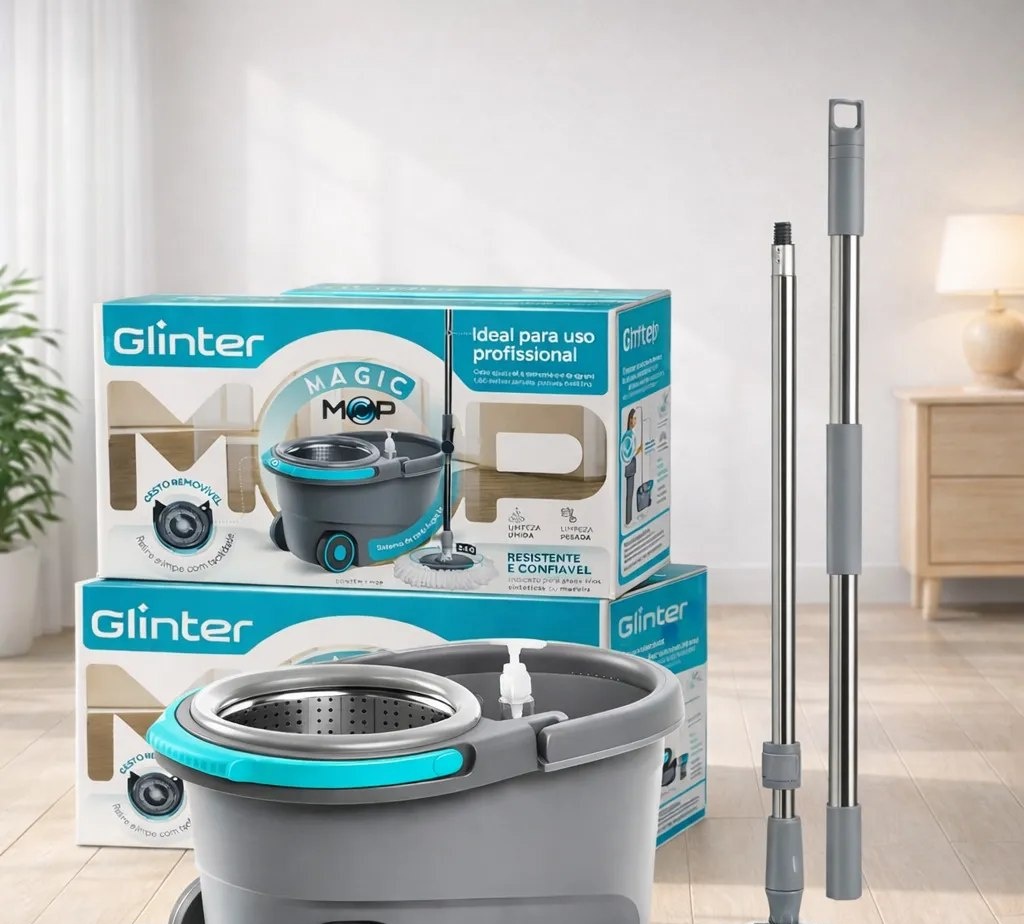 Esfregão Mop Inox 16l 360 Balde Centrífuga 2 Refis Microfibr