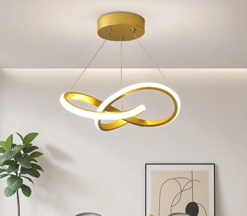 Lustre Pendente Moderna Led Dourado Redondo Sala