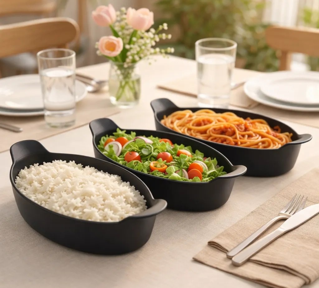 Kit Com 05 Travessas Canoa Plástico Preto 24cm