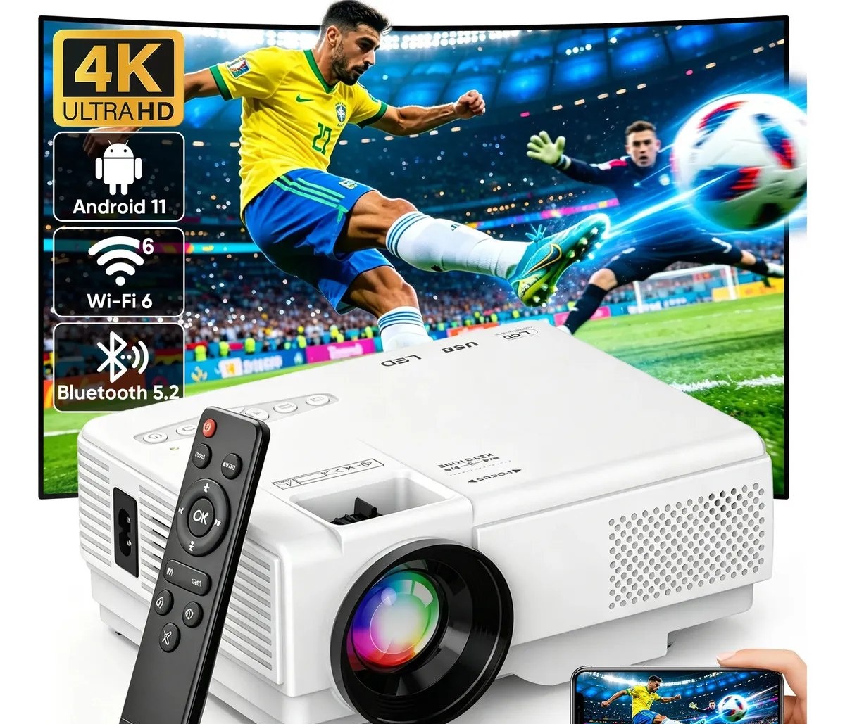Projetor Android 4k M10 Smart 5g Wifi Bluetooth5.2 Portátil Tv Full Hd