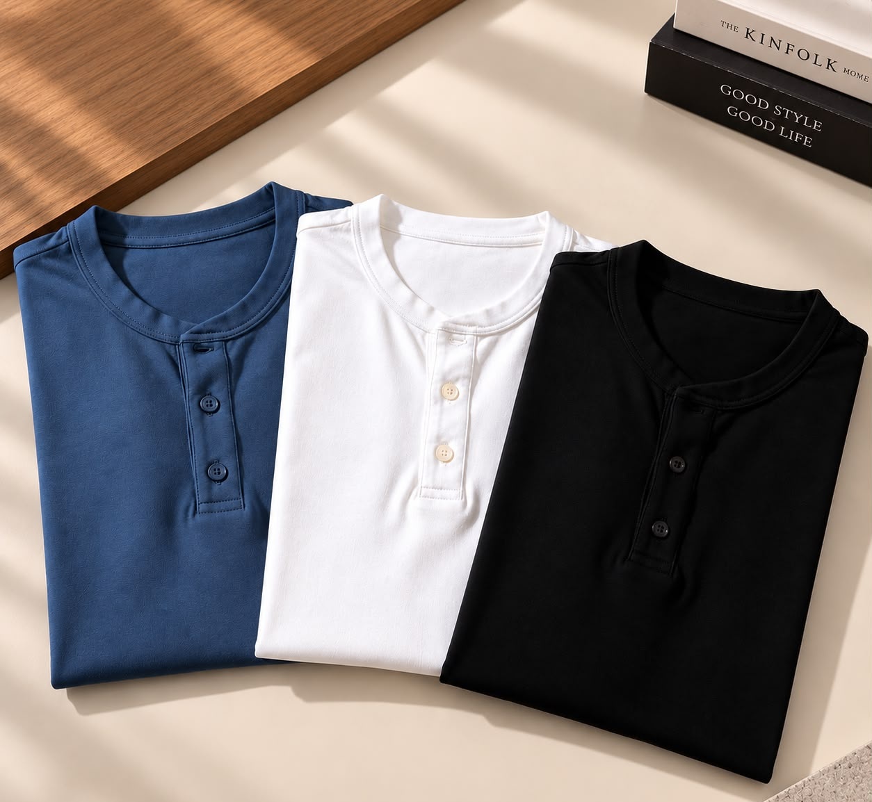Kit com 3 Camiseta Henley Slim