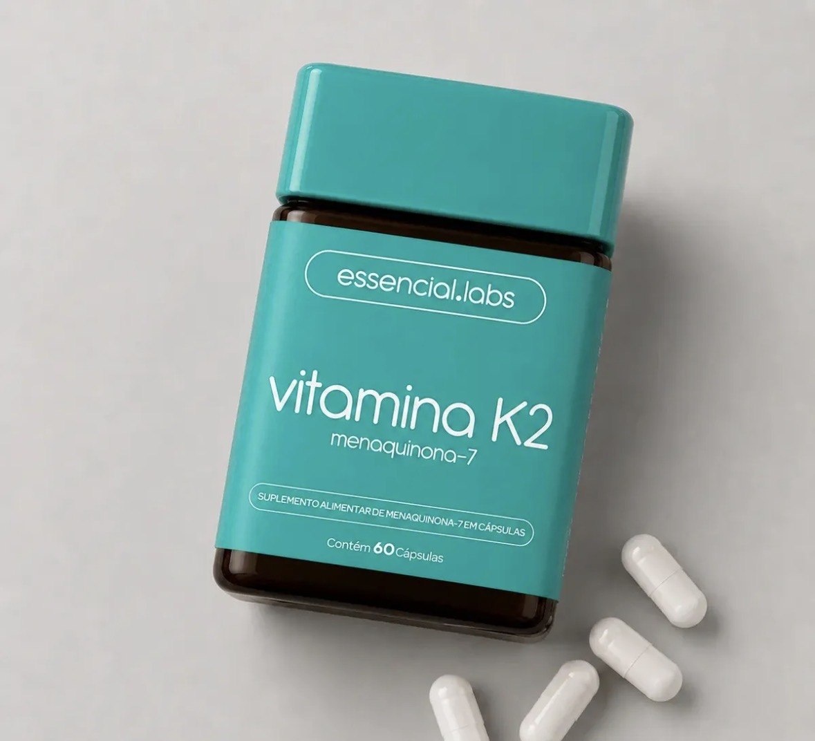 VITAMINA K2 Mk7 Menaquinona-7 100 Pura - Fórmula Exclusiva com Máxima Absorção e Pureza - 60 Cápsulas