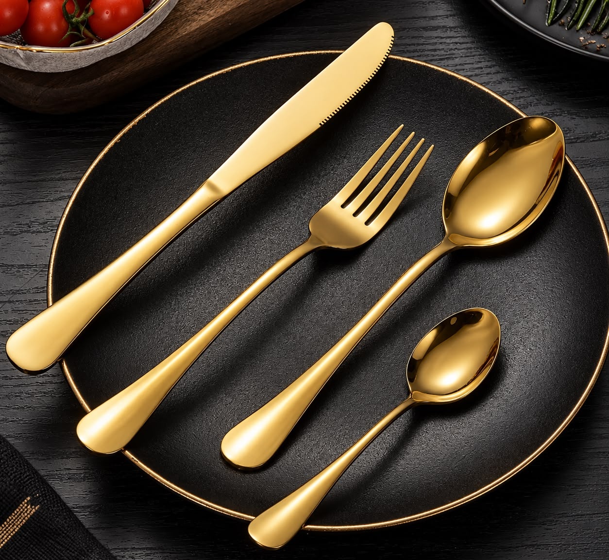 Kit Faqueiro Dourado Luxo Jogo Talheres Inox 24pçs  Maleta
