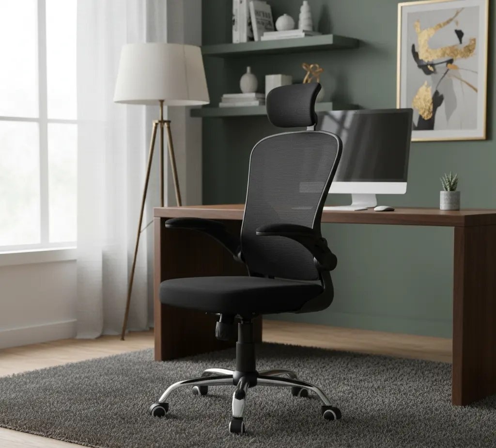 Cadeira De Escritório Ergonômica Giratória B100 Boston Preta Com Estofado Mesh