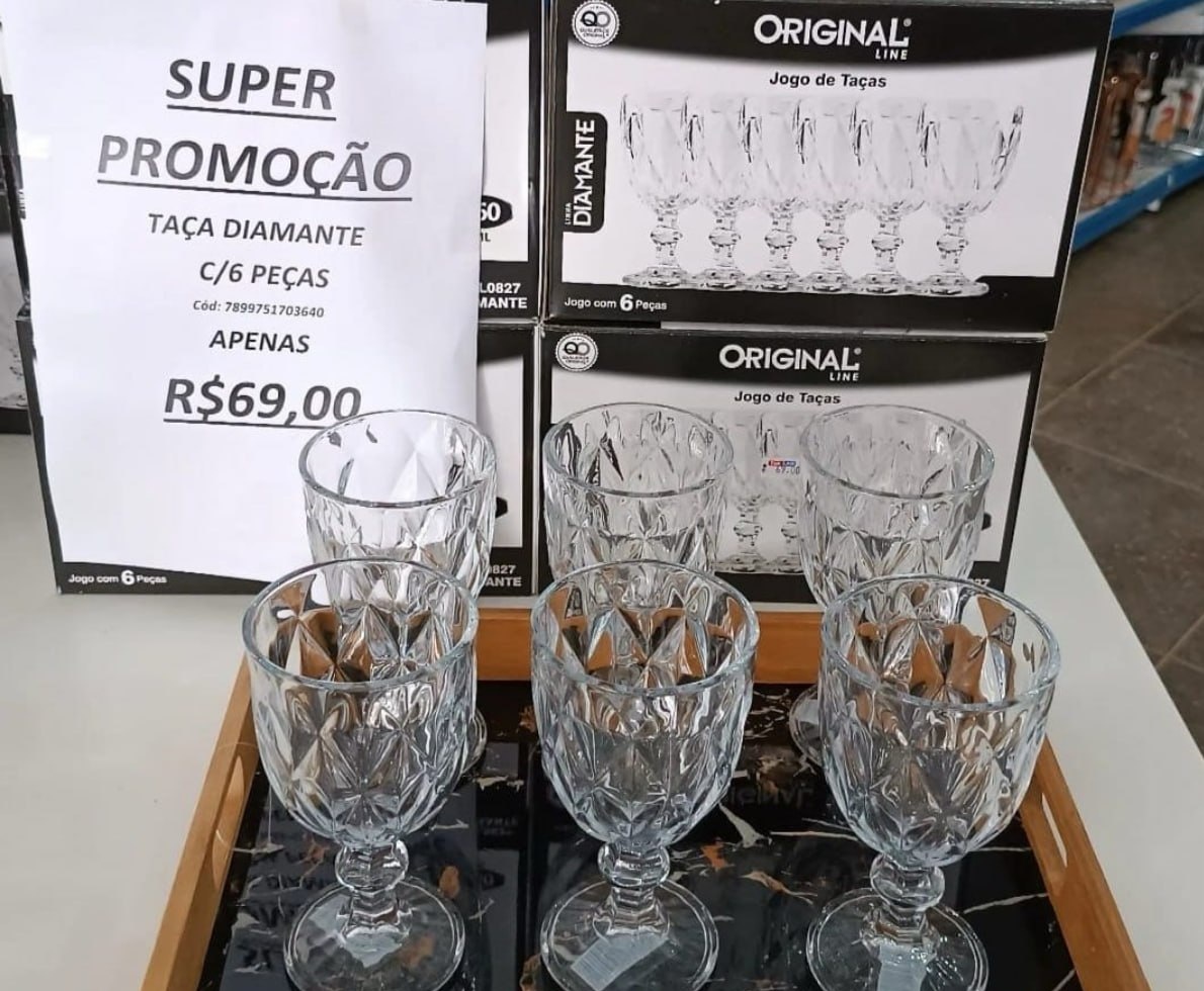 Jogo 6 Taças de Cristal 340ml Diamond Transparente