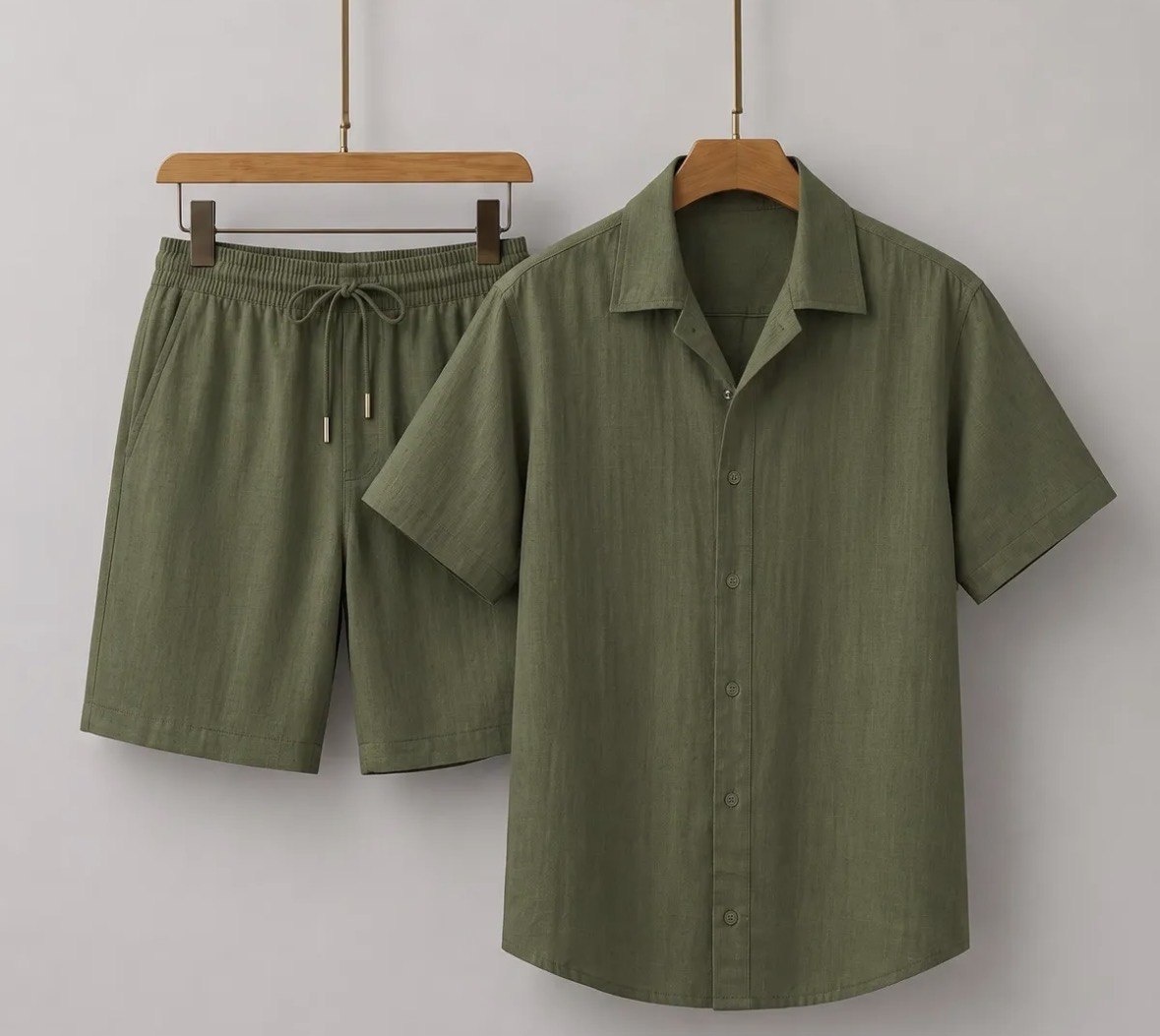 Kit Roupa Masculina Camisa Manga Curta E Short Linho Casual