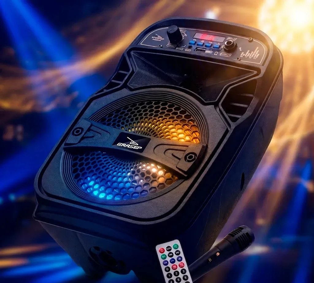 Caixa de Som Bluetooth Grasep D-BH6101 2.1 Canais Preto com Rádio e LED