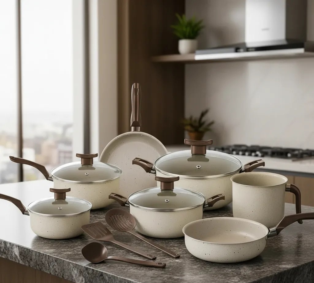 Conjunto Panelas Antiaderente 10 Peças Antiaderente Baunilha