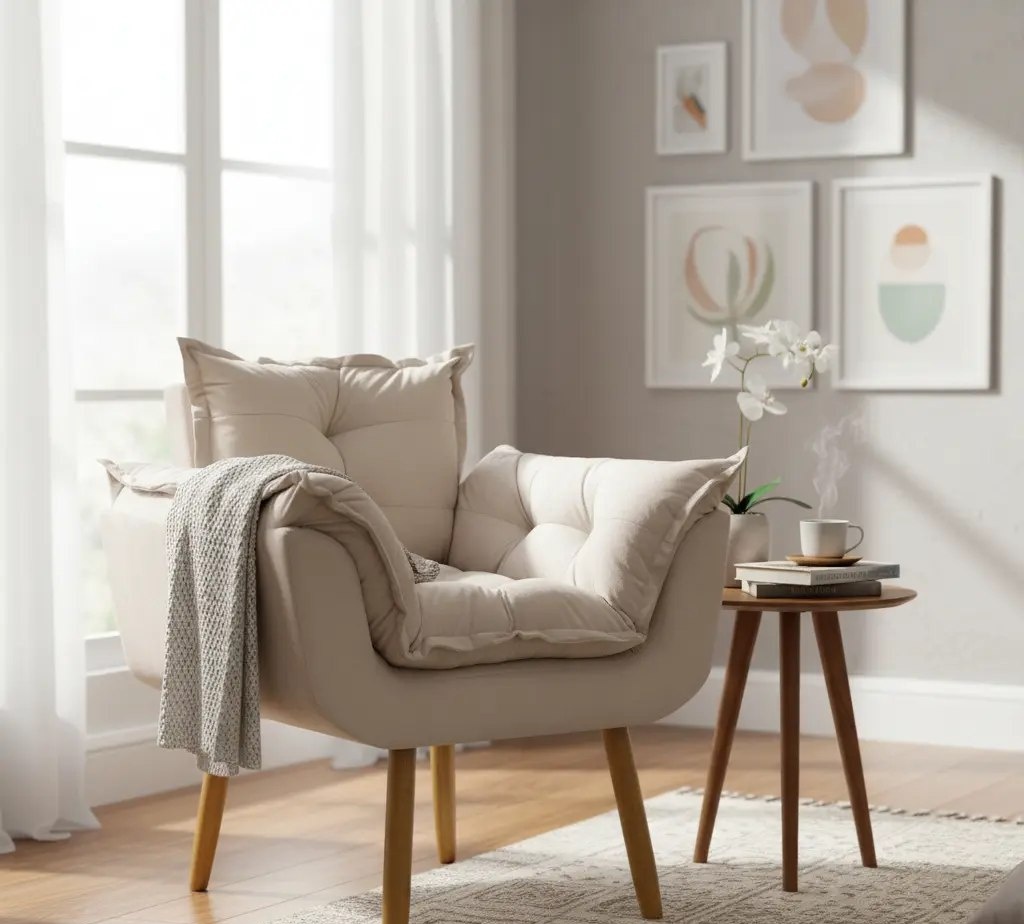 Poltrona Decorativa Suede - Bege