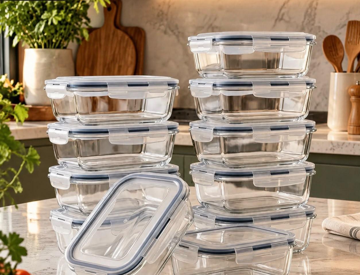 Kit com 10 Potes de Vidro Marmita Hermético 640ml