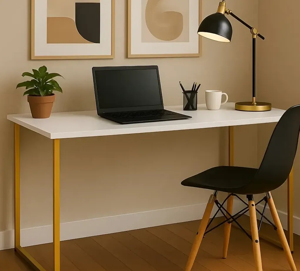 Escrivaninha Industrial 110cm Mesa Estudo Aparador Pés Aço