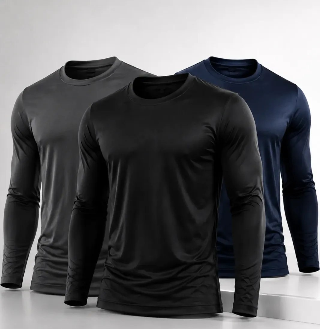 Kit com 3 Camisas Segunda Pele Dry Fit Proteção UV