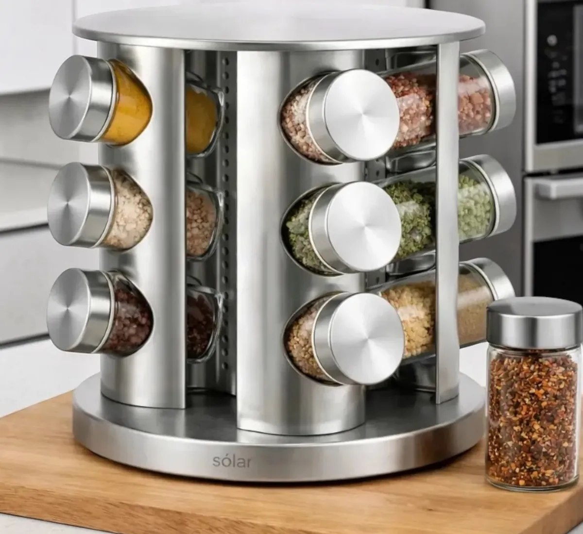 Porta Temperos Giratório com 12 Potes Inox Luxo