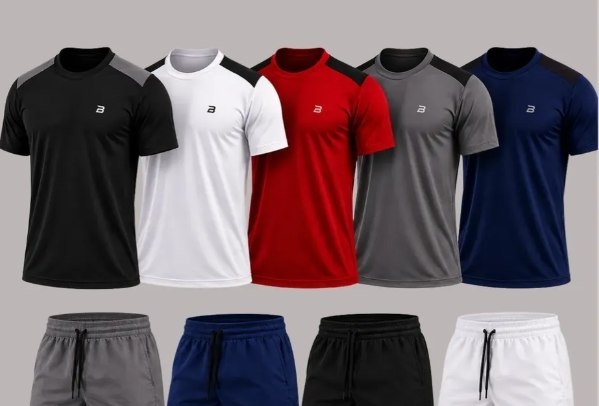 Kit 9 Peças Dry Fit Masculino 5 Camisas  4 Bermudas Premium