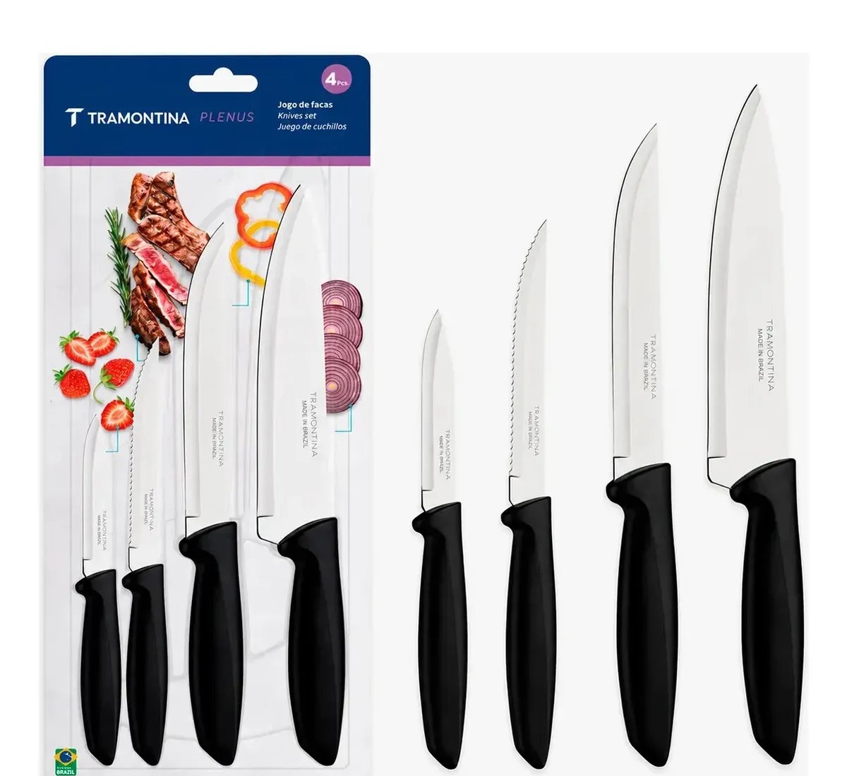 Jogo de Facas Tramontina Kit Conjunto Faca Cozinha Churrasco 4 Peças