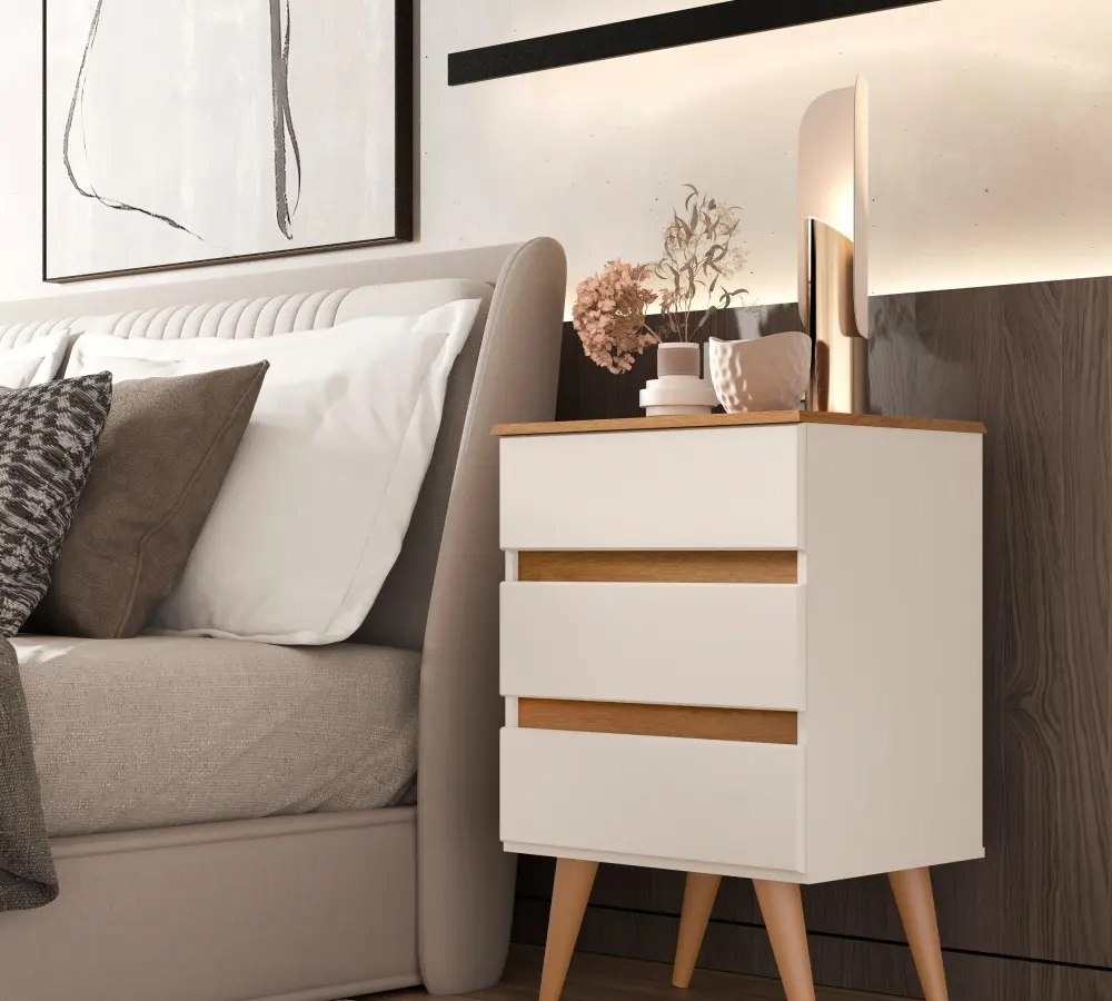 Mesa De Cabeceira Roma Criado Moderno Para Quarto 3 Gavetas