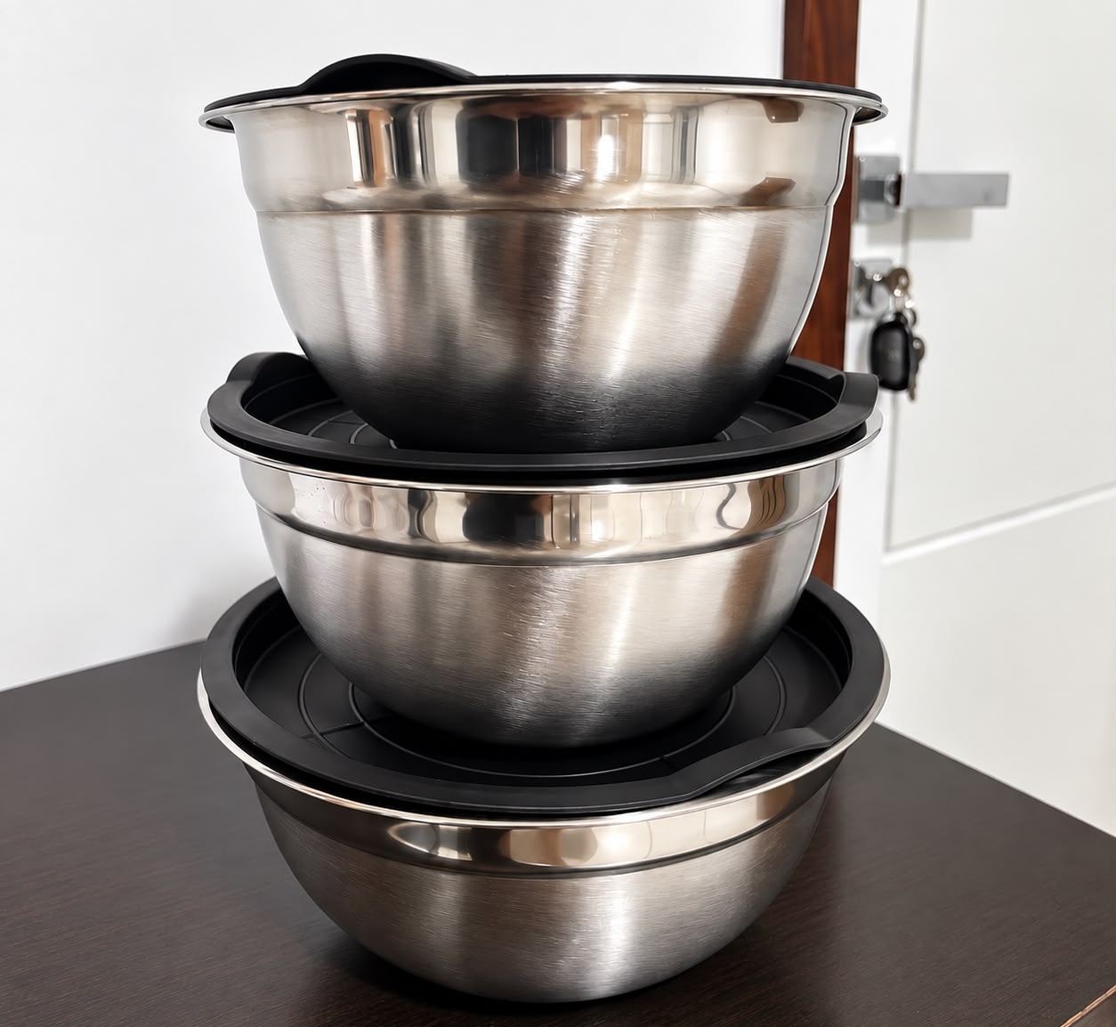 Kit com 3 Bowls Inox com Tampa Hermética