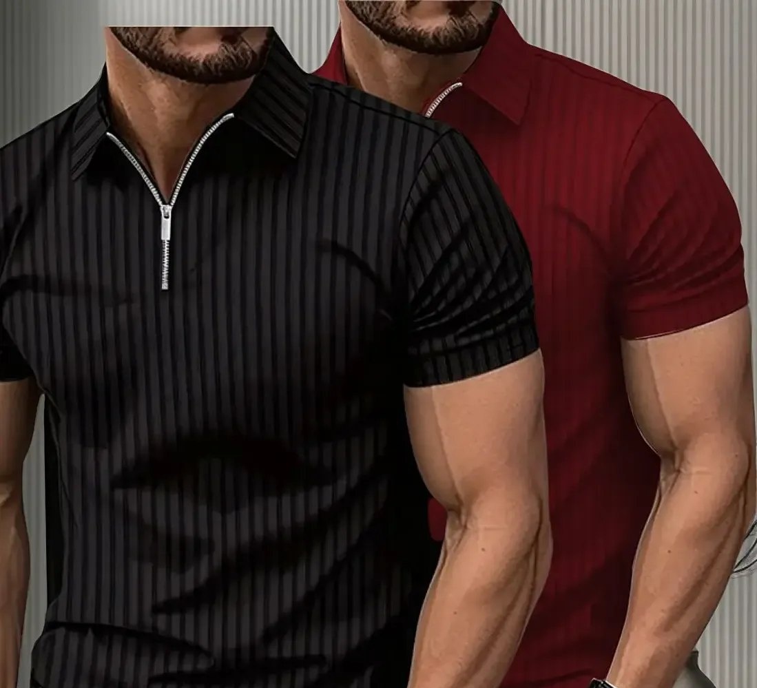 Kit 2 Camisetas Polo Manga Curta com Zíper Masculina Canelada