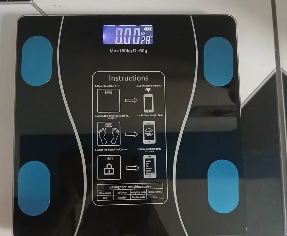 Balança Epsilon Inteligente Bluetooth com App LCD Vidro Temperado 180kg