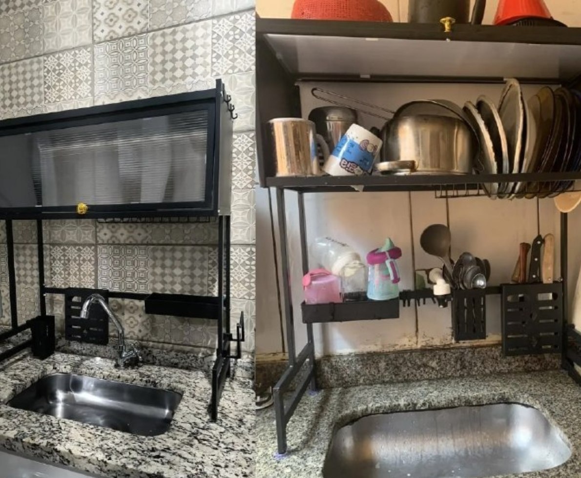 Escorredor De Pratos Louça Preto Cozinha Suspensa 65cm 18pçs