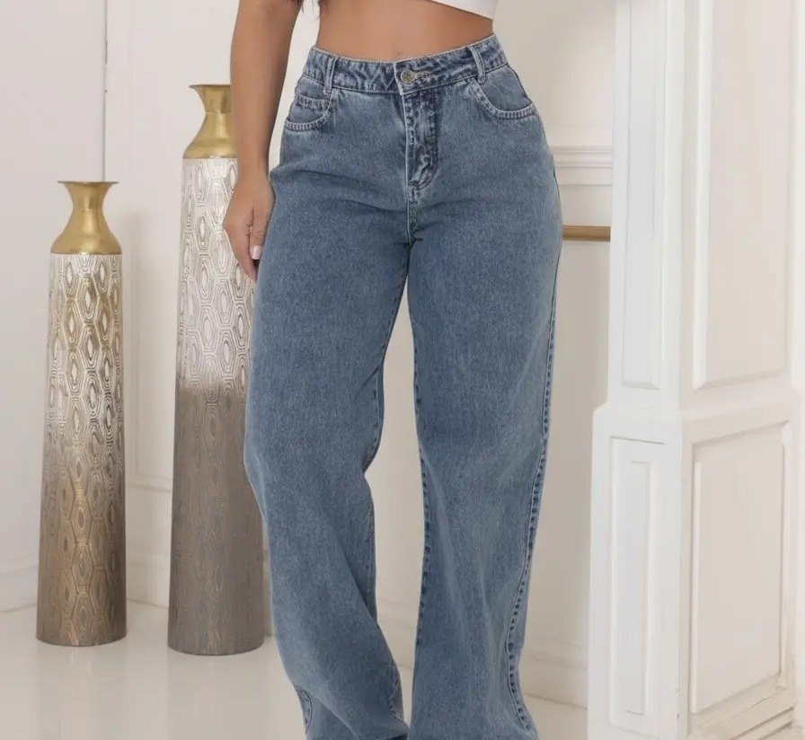 Calça Jeans Wide Leg Feminina Cintura Alta variações de cores disponíveis