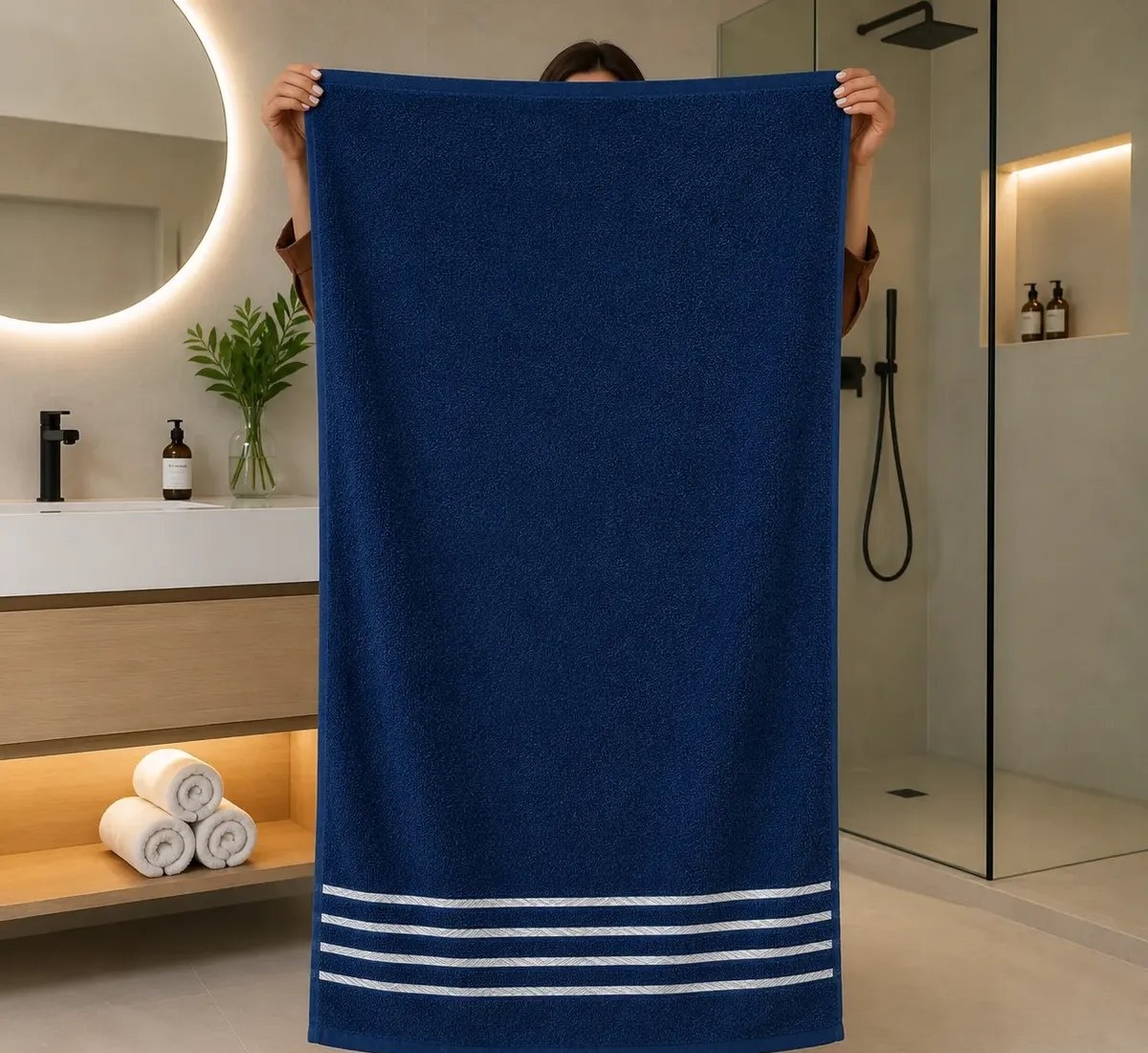 Kit 4 Toalhas Banho Grande 100 Algodão 67x130 Cor Azul