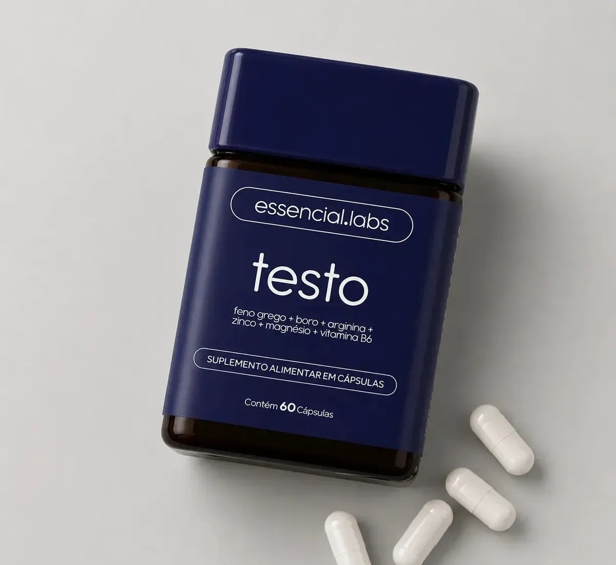 Testo Essencial Fórmula Exclusiva com Feno Grego, Boro, Arginina, ZMA, Vitamina B6 - 60 Cápsulas