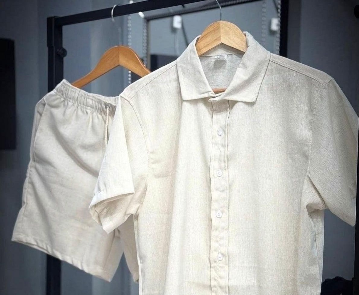 Conjunto Linho Camisa  Shorts Mauricinho com Bolso 4 cores