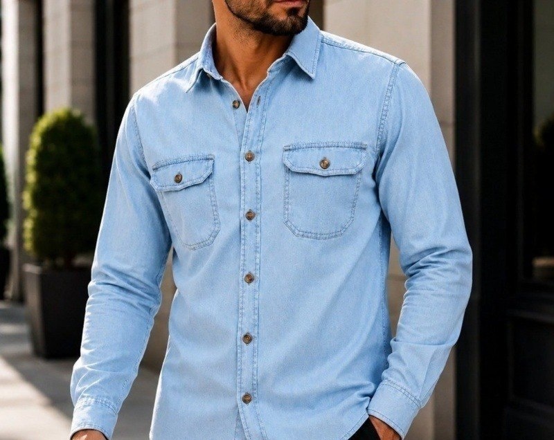 Camisa Jeans Social Slim Manga Longa 3 cores