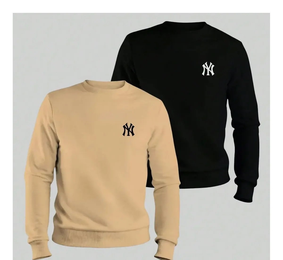 Kit 2 Blusas de Frio Moletom Liso Estampa NY Gola Careca
