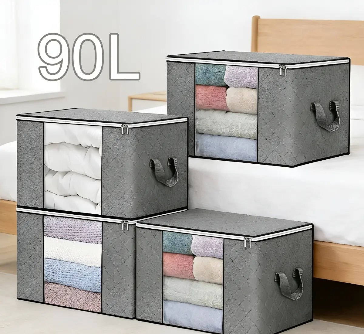 Kit 4un Saco Organizador Edredon Cobertor Multiuso Dobrável