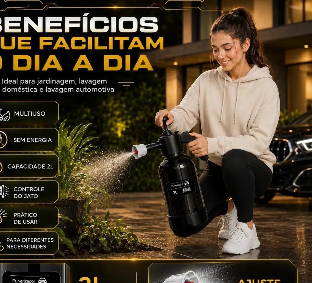 Pulverizador Manual 2L Snow Foam Profissional com 3 Bicos para Espuma Ativa
