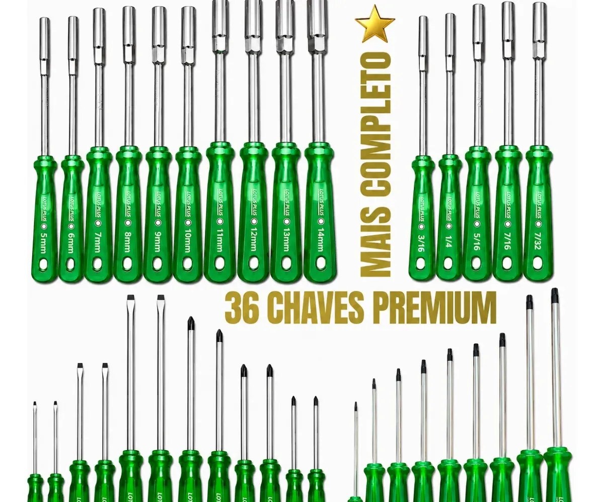 Kit Chaves Fenda Phillips Canhão Torx 36 Peças Premium