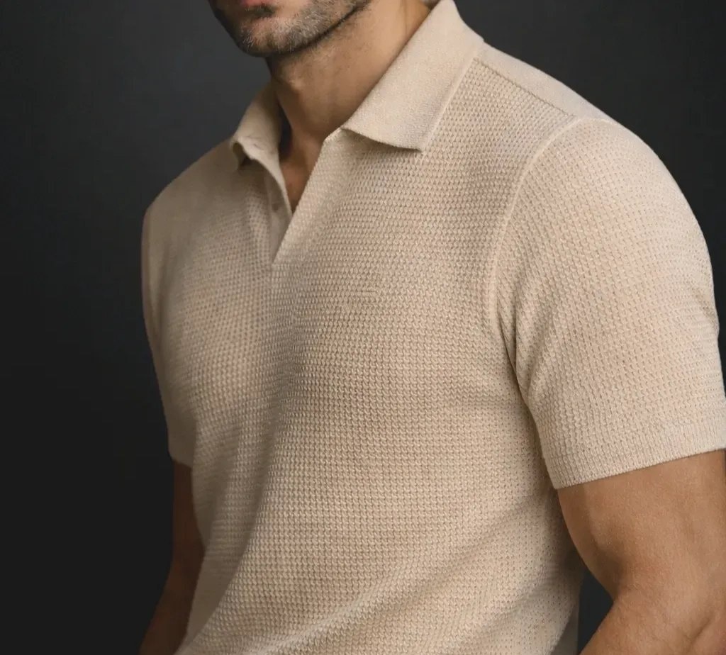 Camisa Polo Masculina Texturizada Sem Botão