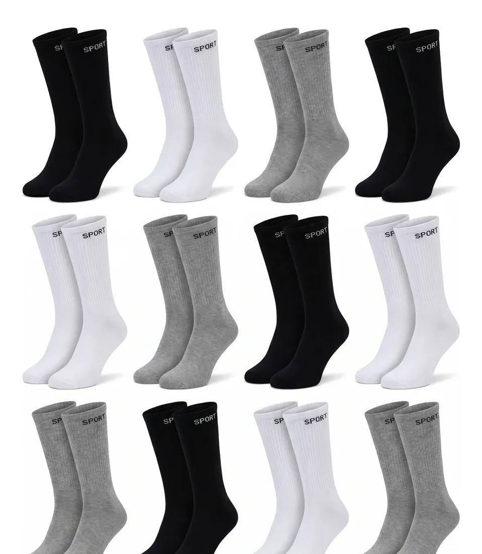 12 Pares de Meias Masculinas Cano Alto Grossa Algodão