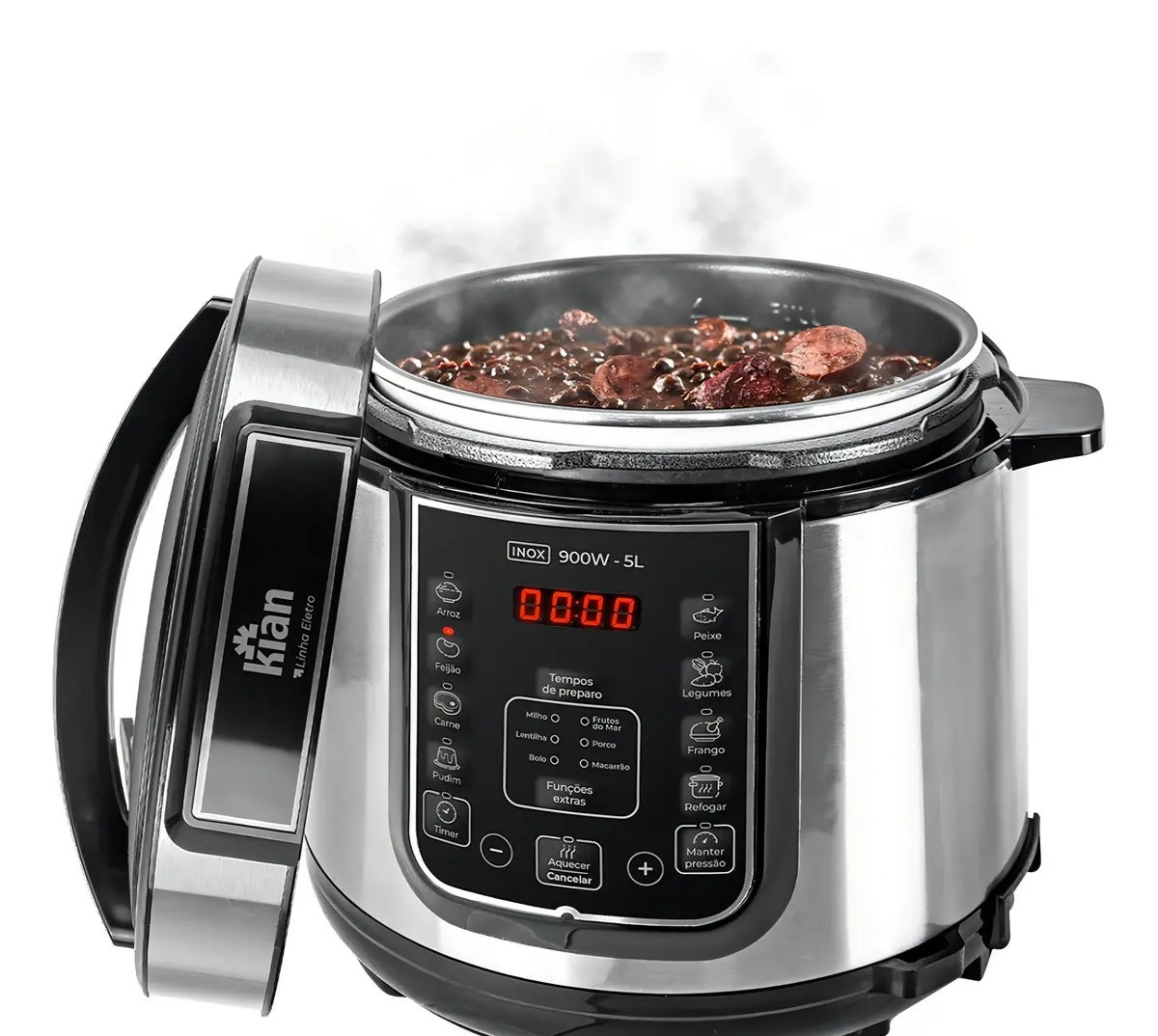 Panela De Pressão Elétrica 5 Litros Aço Inox Preto