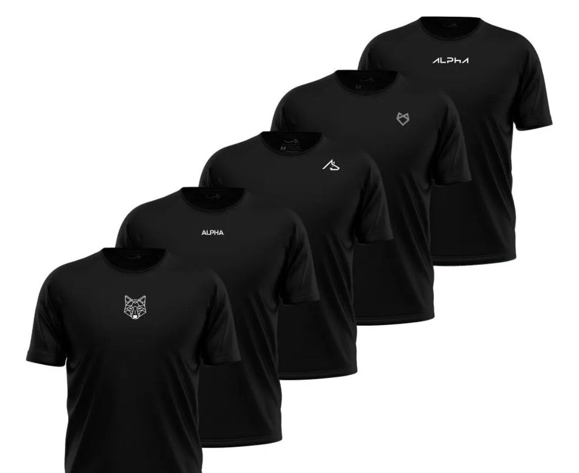 Kit 5 Camisetas Dry All Black Alpha