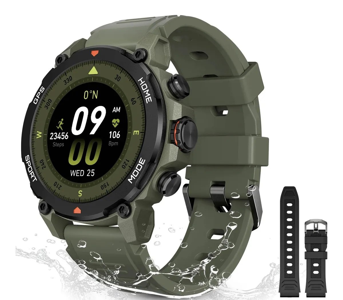 Relógio Smartwatch Aurafit G6 Com 5atm E Gps Verde Militar