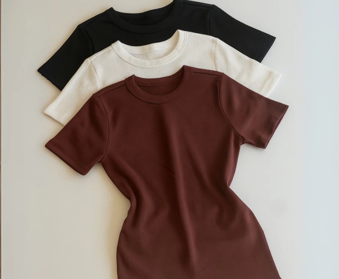 Kit 3 Blusa Manga Curta Ribana Básica Elegante