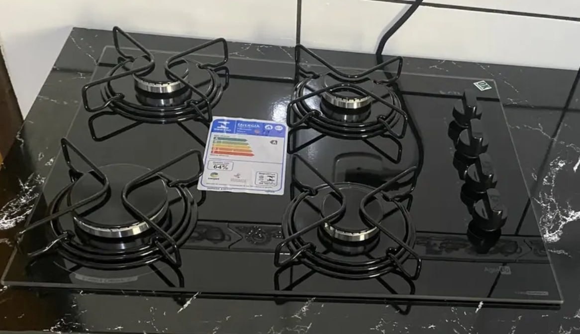 Cooktop 4 Bocas Atlas Mesa Vidro Mega Chama Bivolt