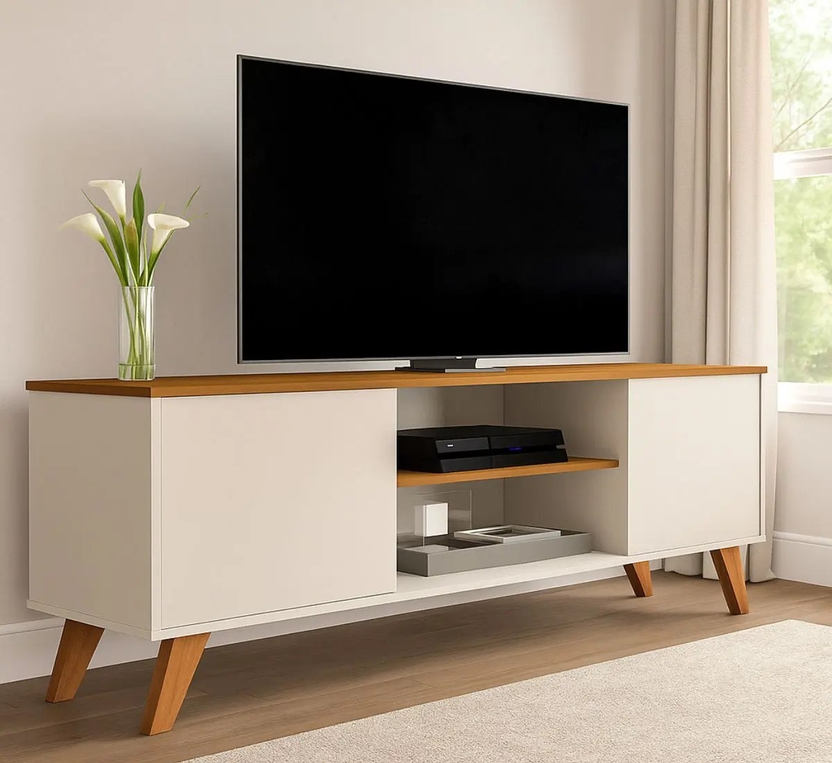 Rack Sala Estante Tv 58 Polegadas Home Bancada Helena