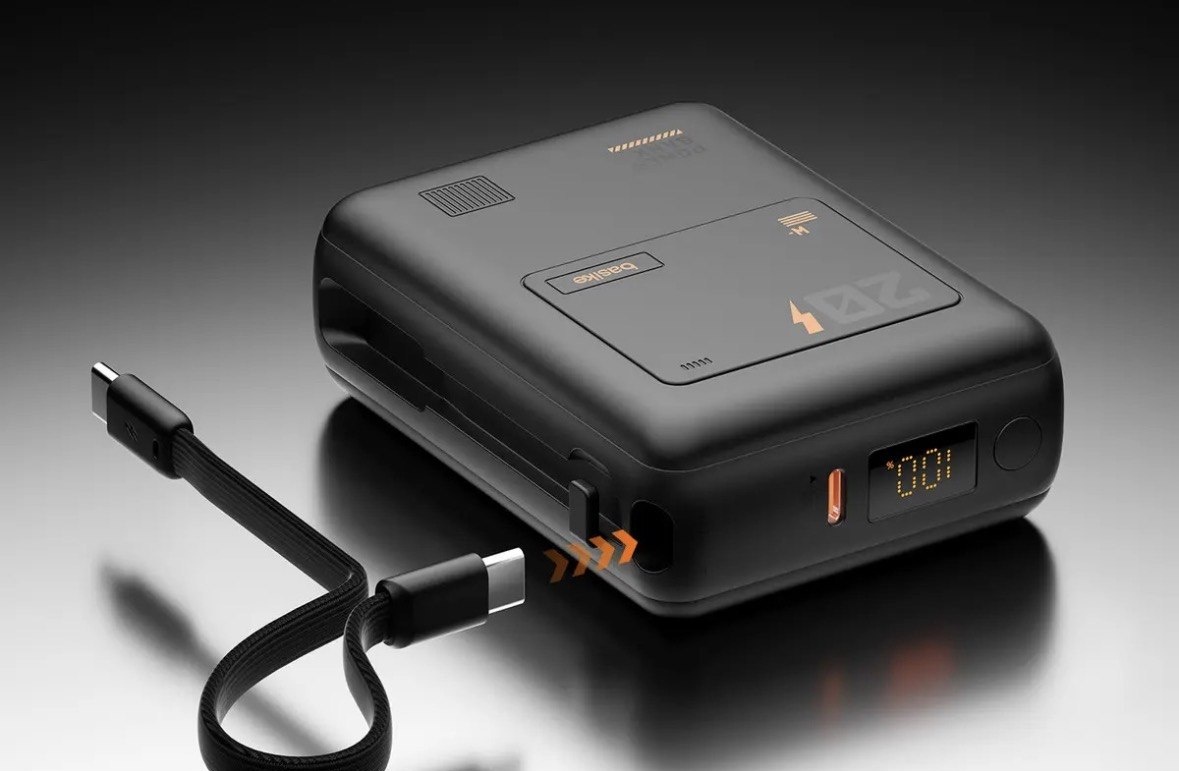 Power Bank 65w, 20000mah, Com Display Carregamento Rápido Power Para Celular Samsung E Motorola E iPhone, 2-saídas Com Cabo Embutido Tipo-c, Com Cabo Rápidoresistência À Tração Superalta, Cor Preto