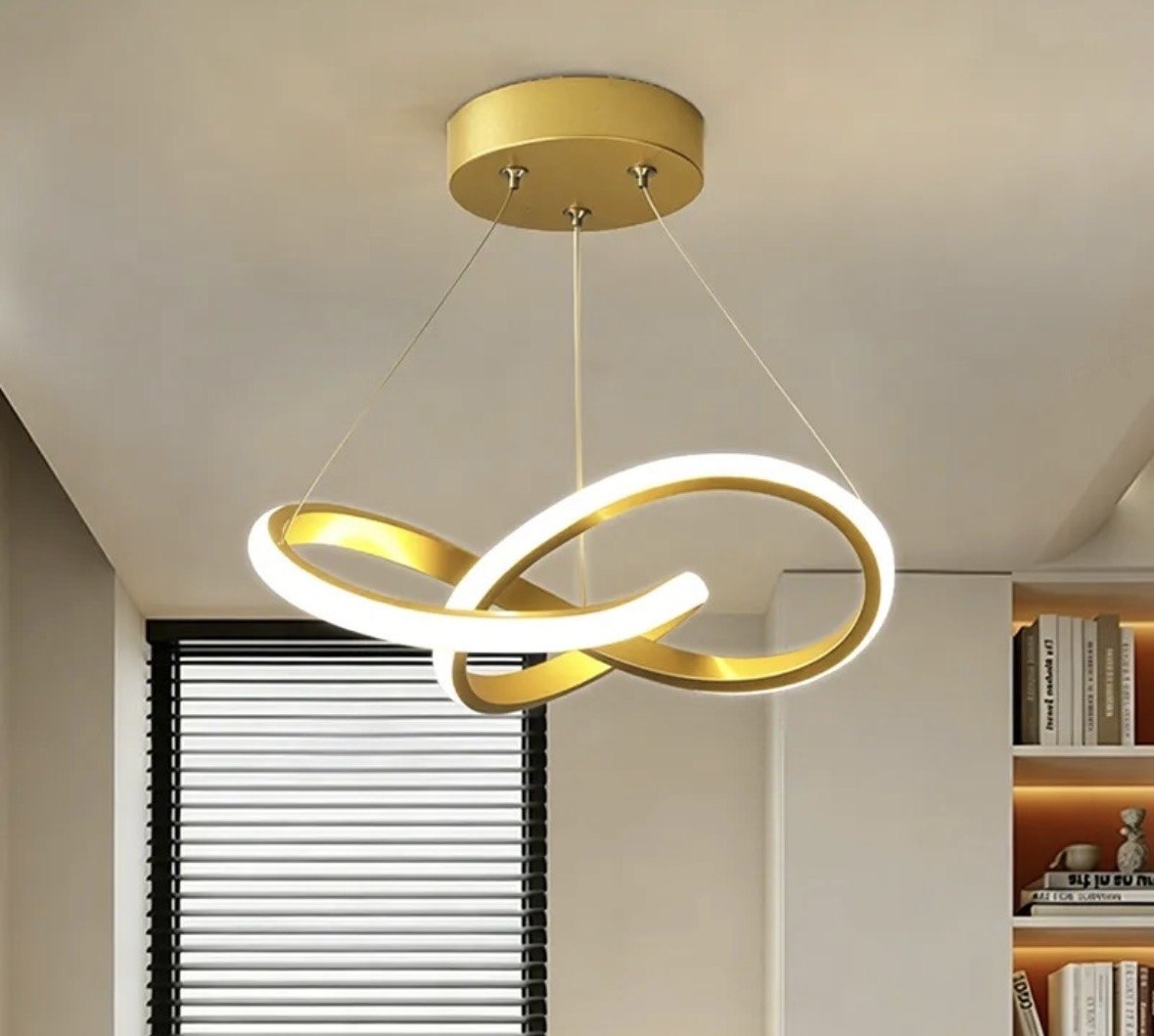 Lustre Pendente Moderna Led,luminaria Dourado Redondo Sala