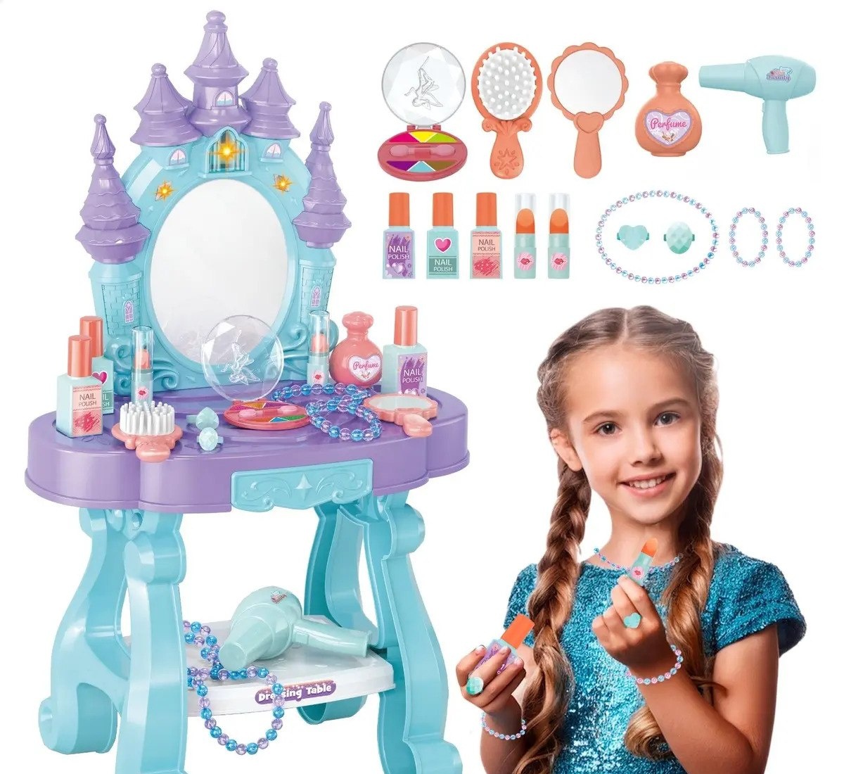 Penteadeira Castelo Emite Luz E Som Princesa Infantil Azul