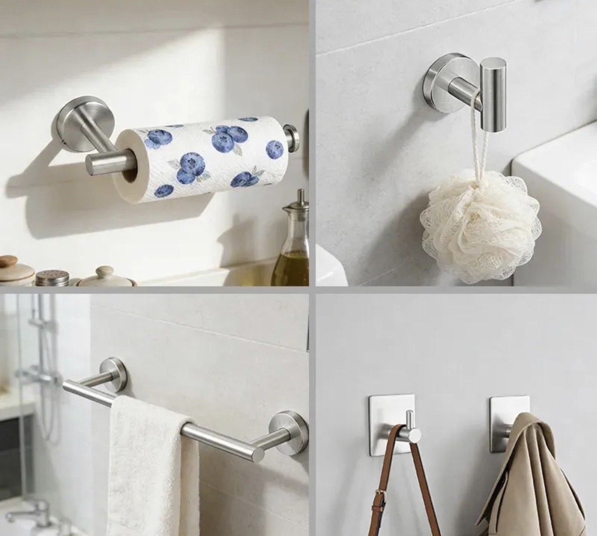 Kit Acessórios Banheiro Fluvcasa Cabide Toalheiros 5 Peças Prateado