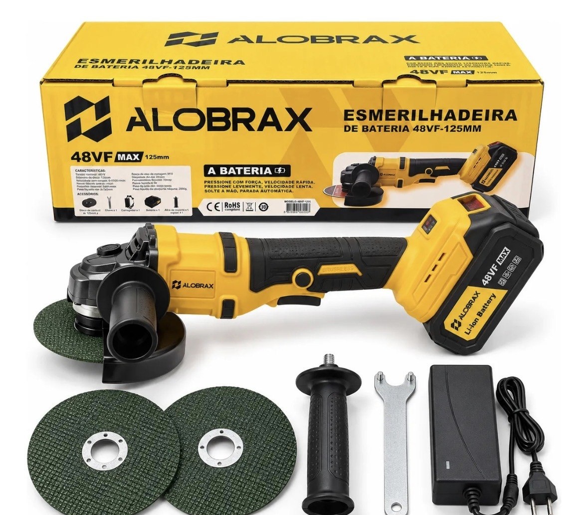 Esmerilhadeira Angular Sem Fio 48vf 125mm Brushless 2 Discos