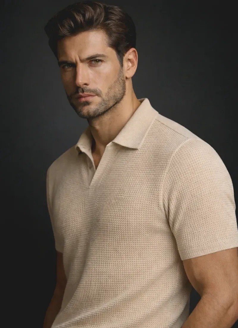 Camisa Camiseta Polo Masculina Texturizada Sem Botão